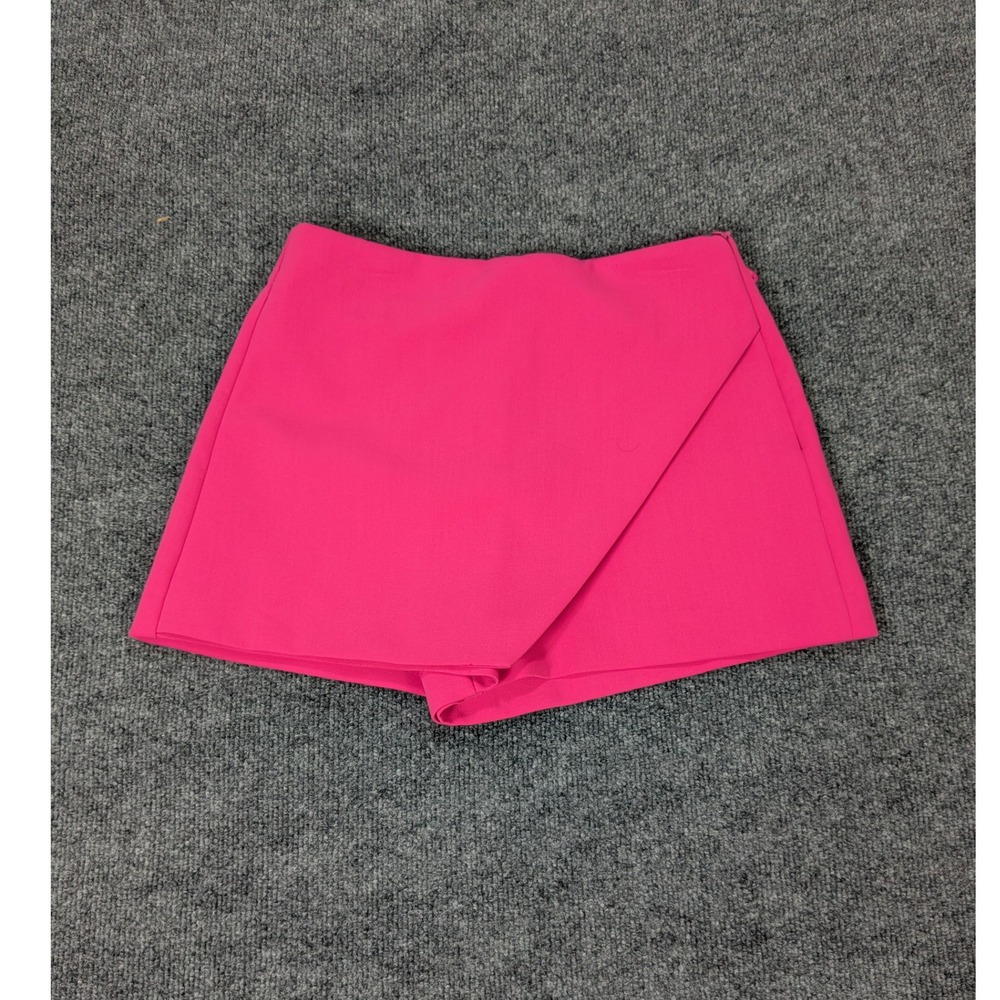 Zara High Waisted Wrap Skort Pink Asymmetric Mini Skirt Shorts Size S 7385/462